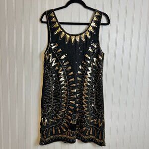 Verty Black Heavily Sequined Sleeveless Shift Dress G38